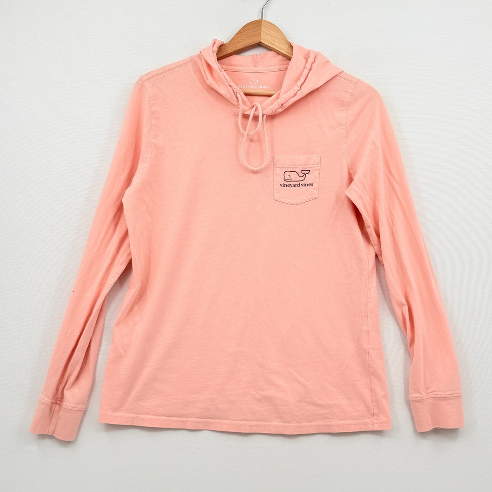 Vineyard Vines Hooded Graphic T-Shirt Medium Pink Long Sleeve Preppy Coastal